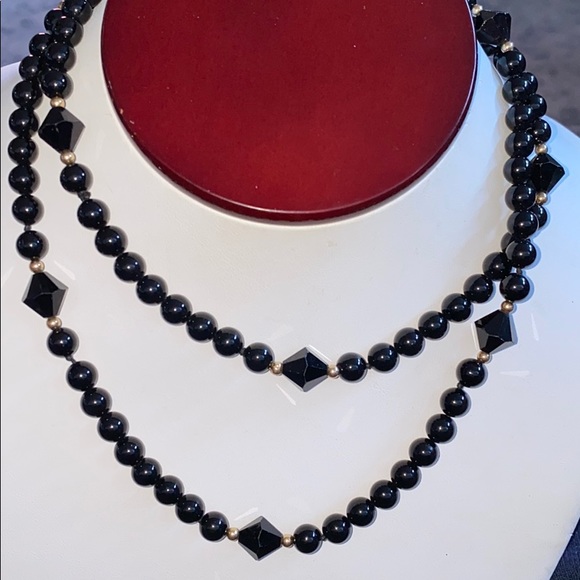 Onyx Black Jet Faceted Crystals 14k Strand - Picture 1 of 8